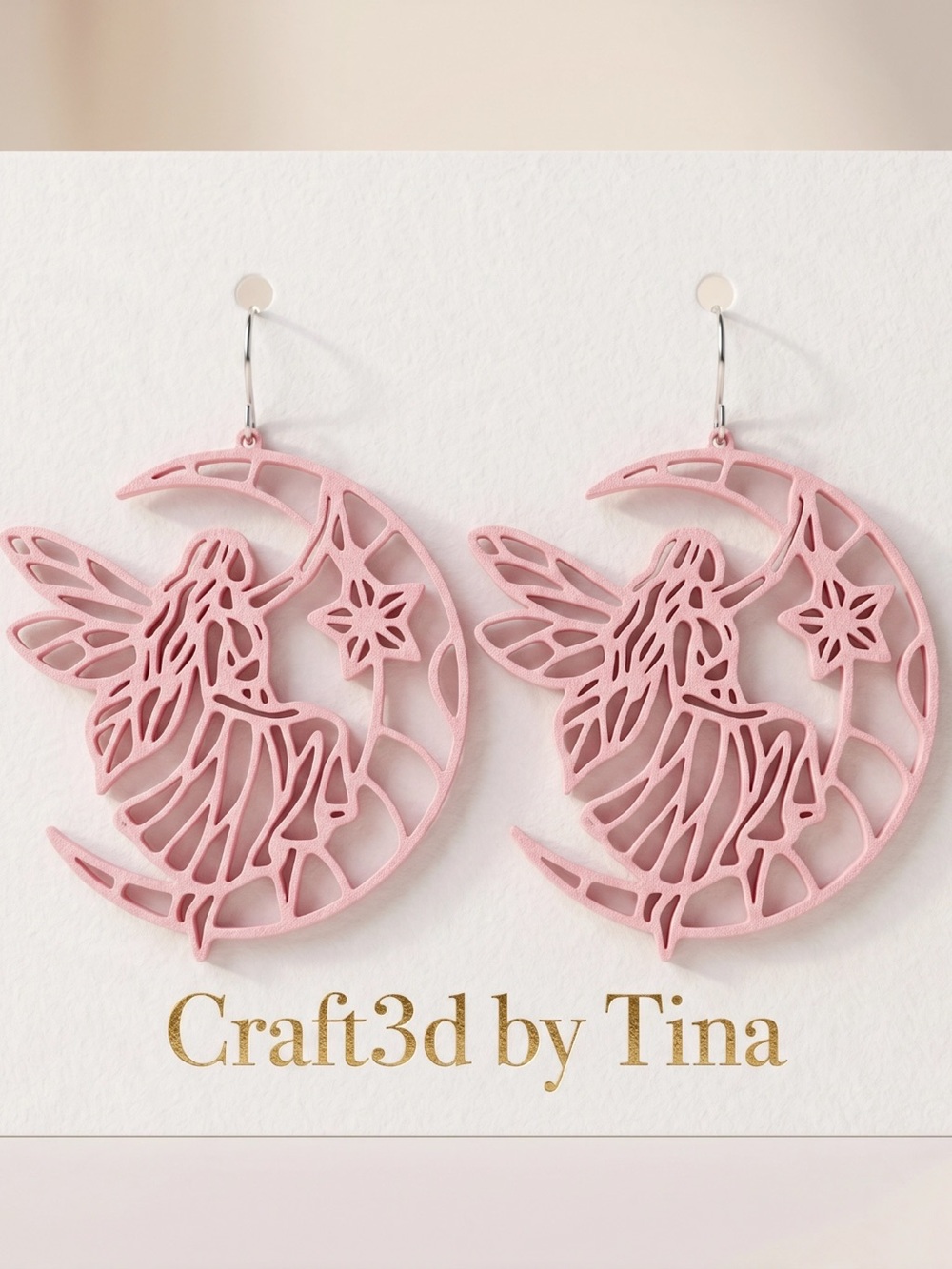 Pink Fairy Moon Filigree Drop Earrings